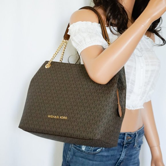 Michael Kors Jet Set Item LG Chain Tote MK Brown - Picture 4 of 8